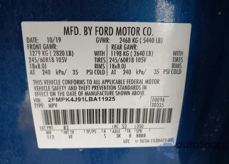 2020 Ford Edge Sel z USA, uszkodzony, nr VIN 2FMPK4J91LBA11925